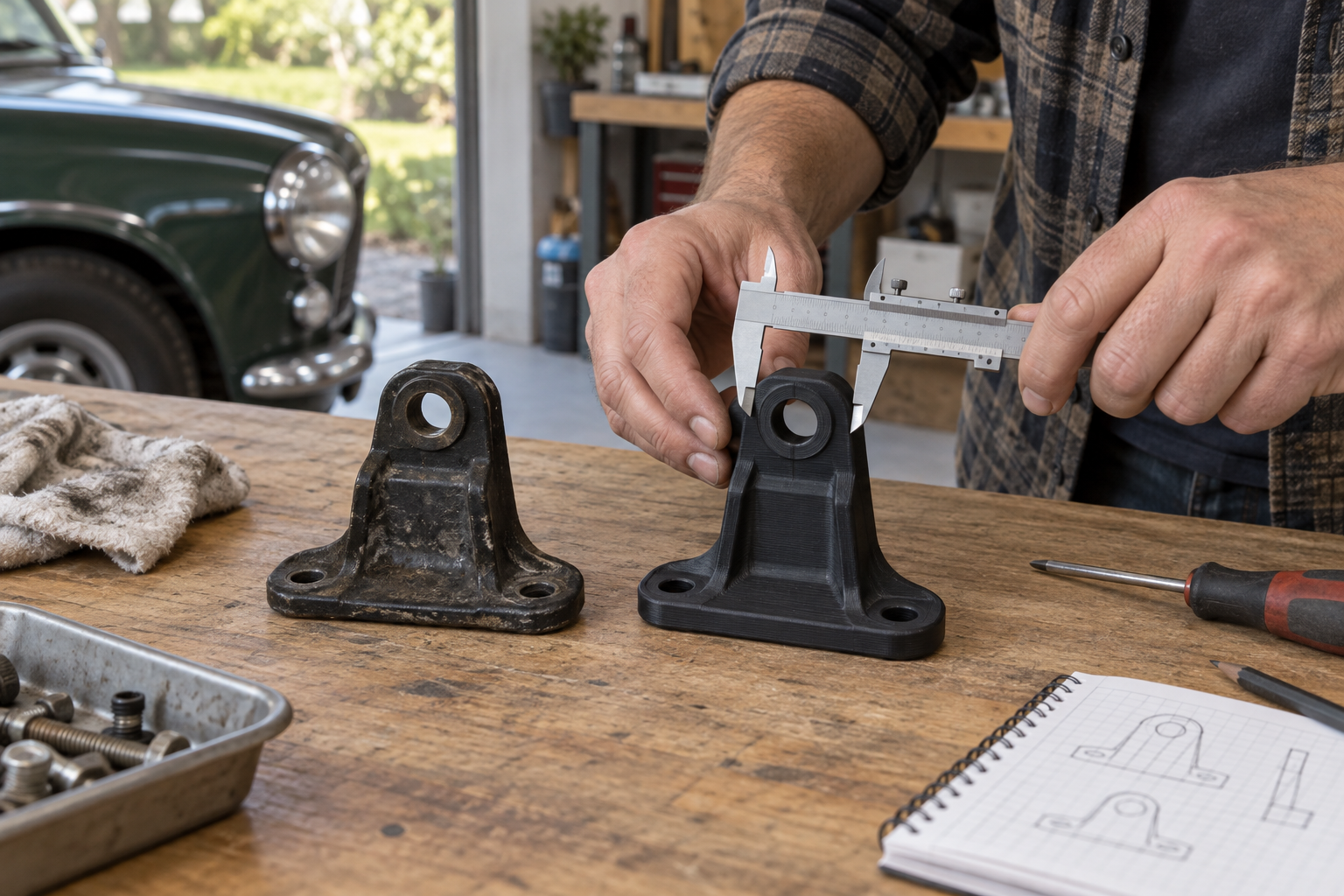 An original part and a prototype being compared